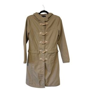 Tom Wolfe Quilted Jacket Toggle Buttons Long Sleeves Lined Tan Womens Size 8